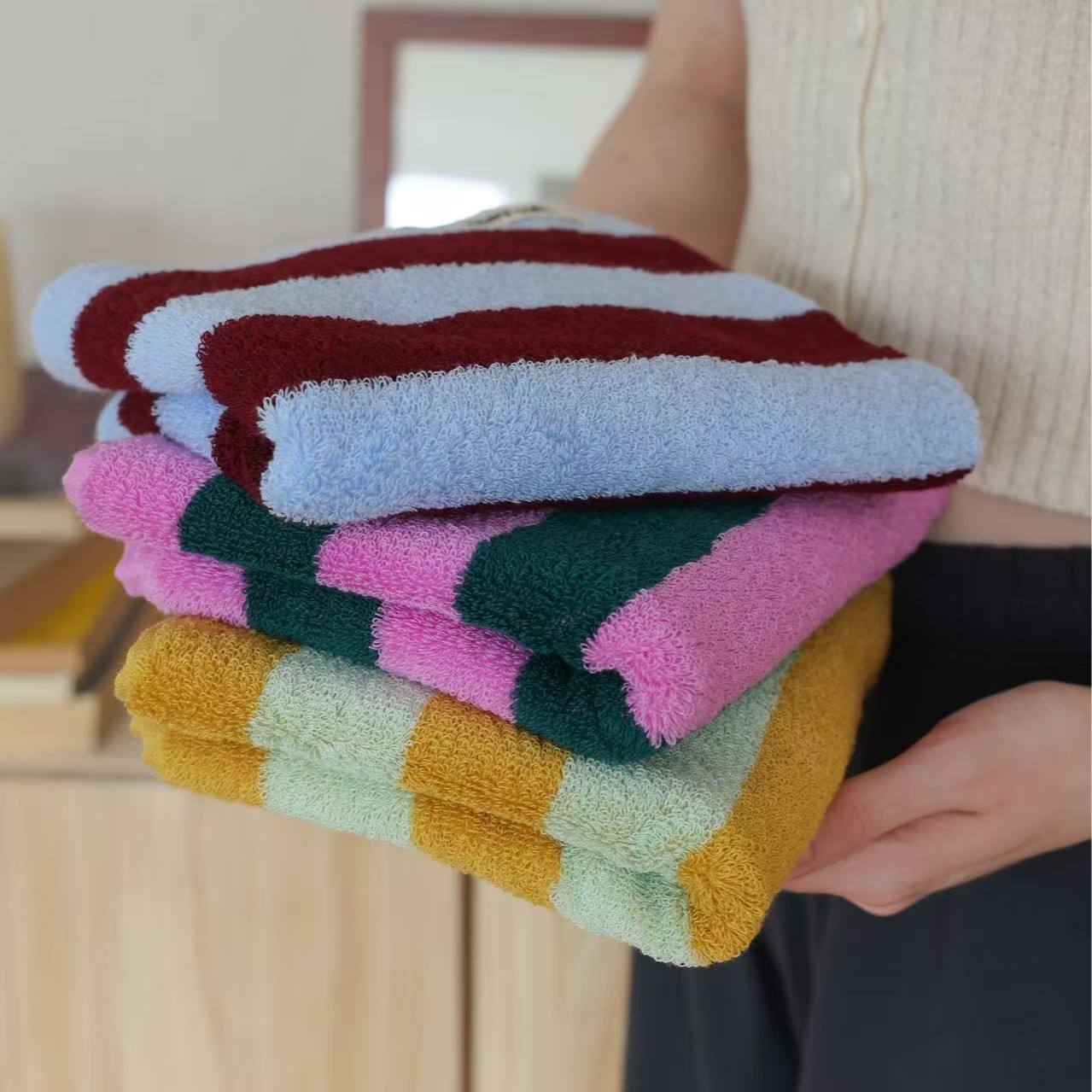Retro Striped Pure Cotton Towe - Cloth Face Mask Washable 评论和价格